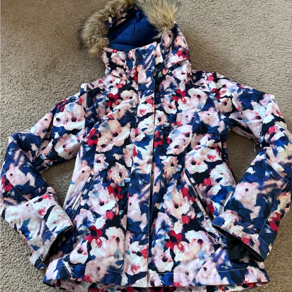 Roxy Floral Ski Jacket with Fur Hood